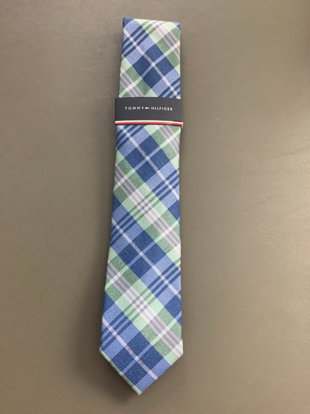 Tommy Hilfiger Men's 3'' Polyester Silk Neck Tie, Blue Green Arcadia Plaid